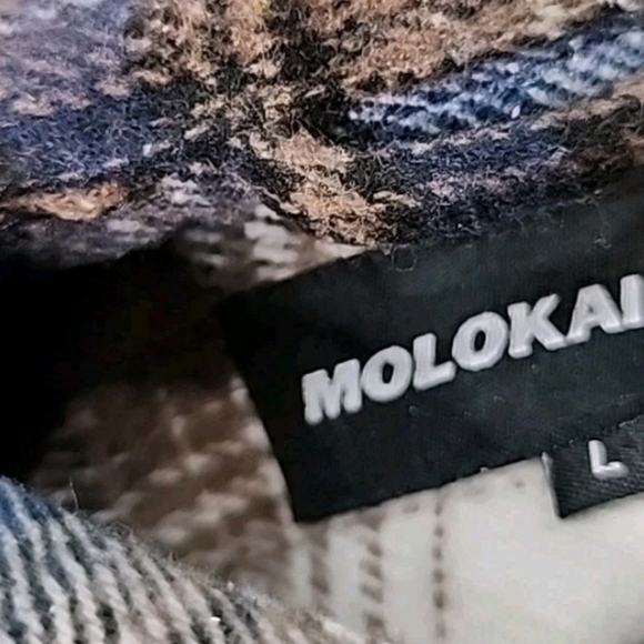 Molokai Surf Plaid Flannel Shirt Long Sleeve Button Up Blue Brown Men Large - Picture 4 of 5